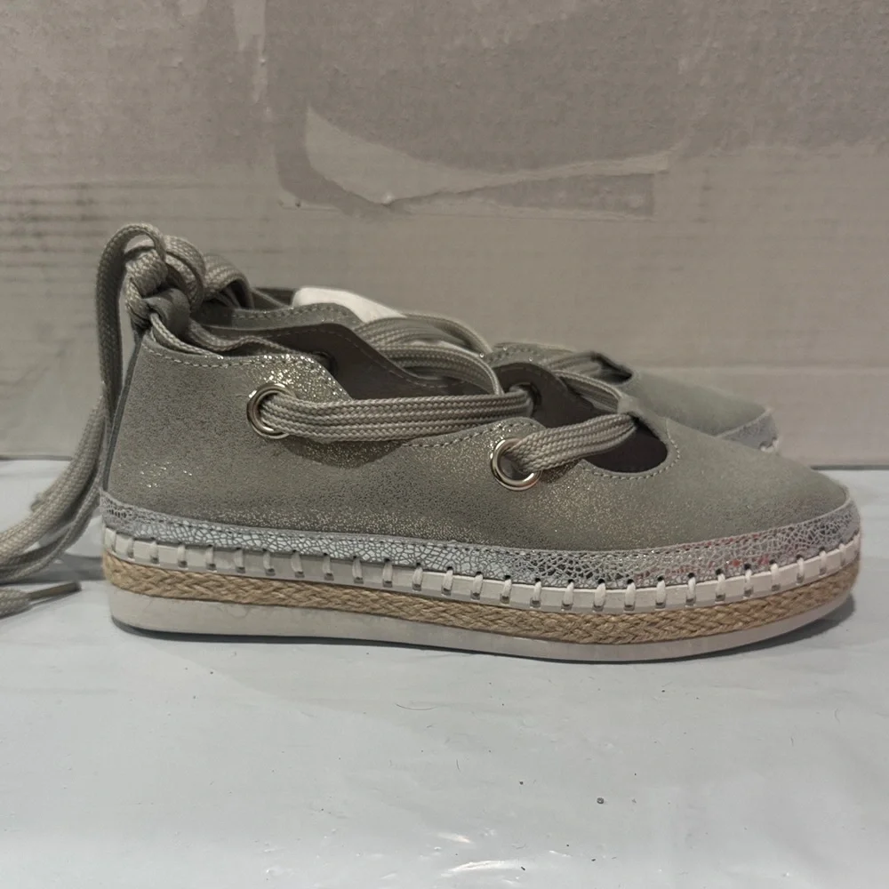 bernie mev. Metallic Silver Crisscross Wedges